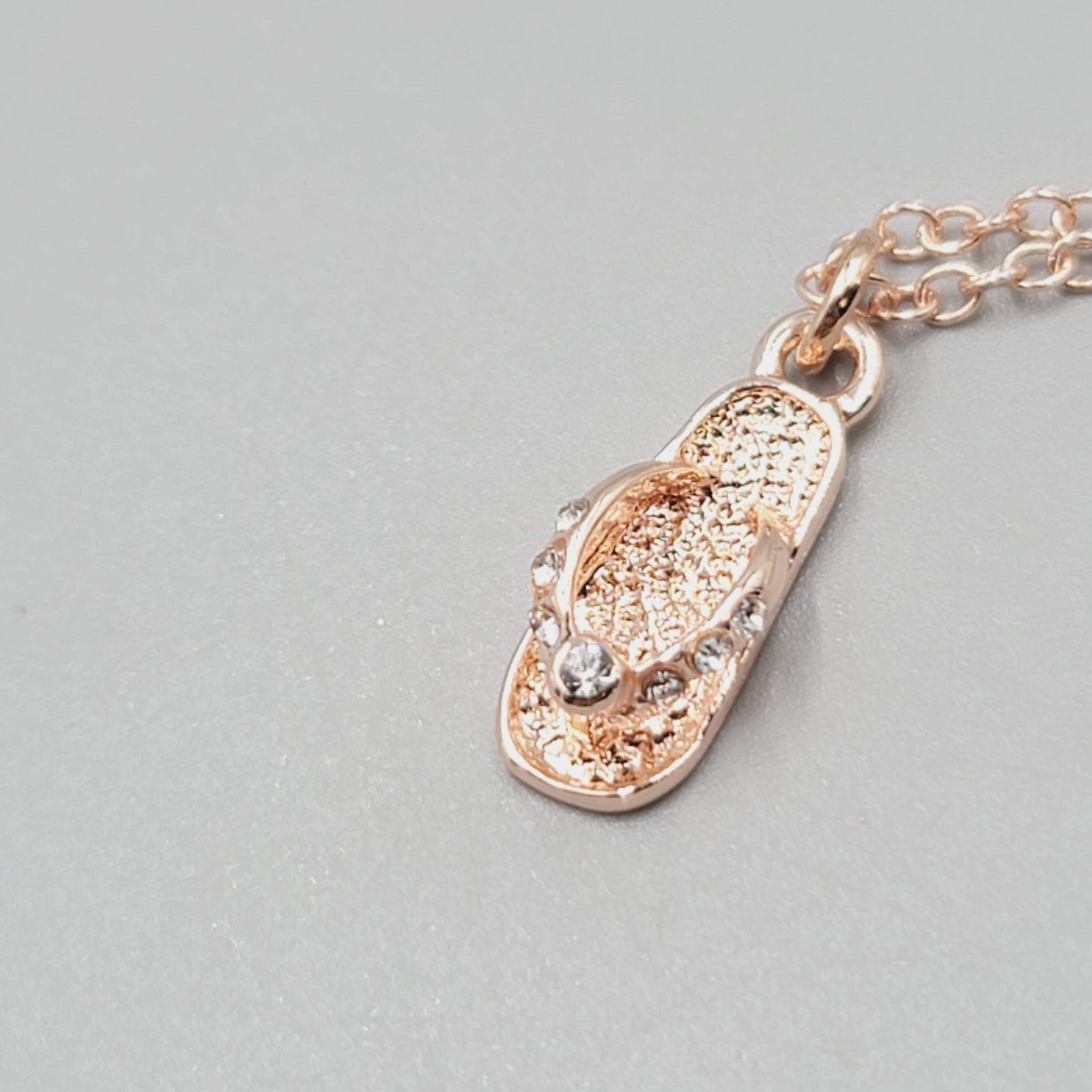 Flip Flop Pendant Necklace Rose Gold tone Chain Crystal 16"-18"