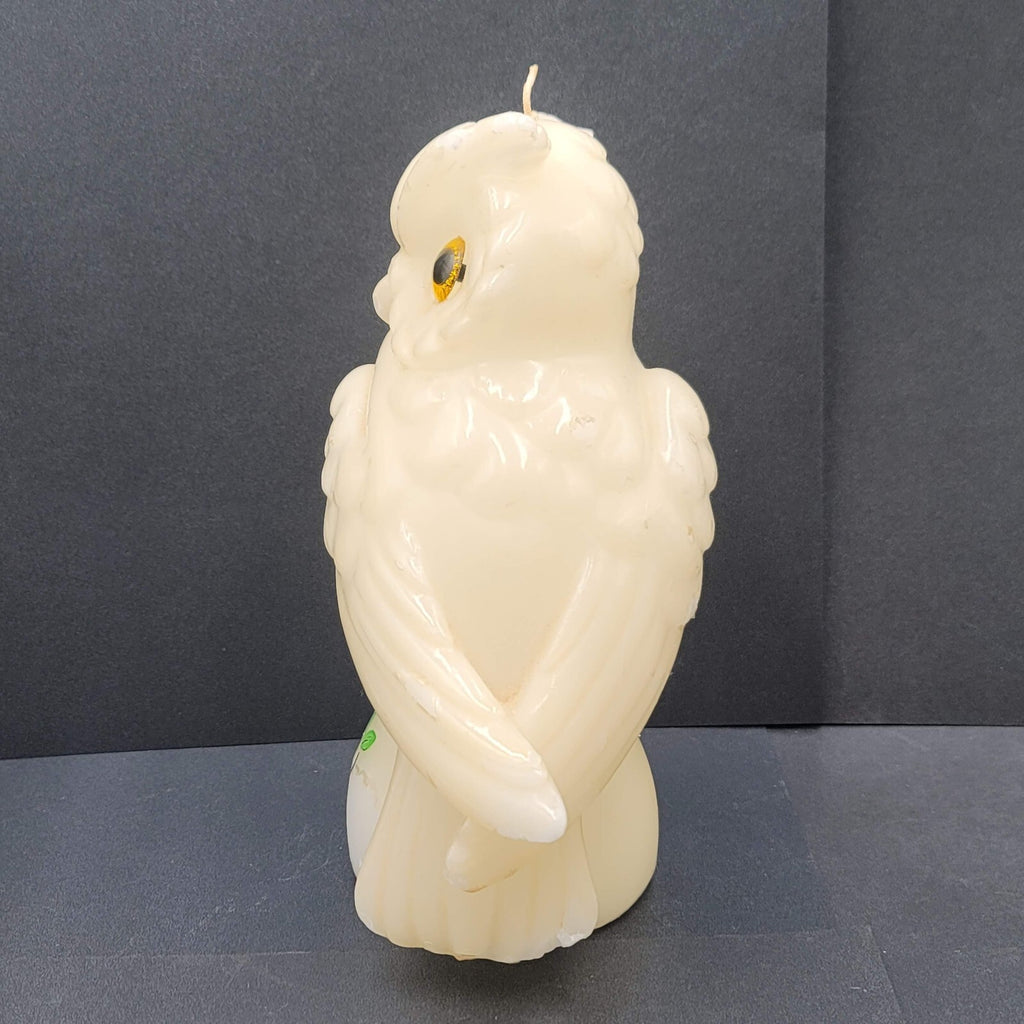 Vintage Wax Owl Candle Large Carved White Unburned 9"