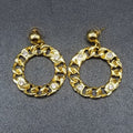 Pierced Earrings Gold tone Crystal Chain Link Open Ring Statement Dangle 1 3/4"