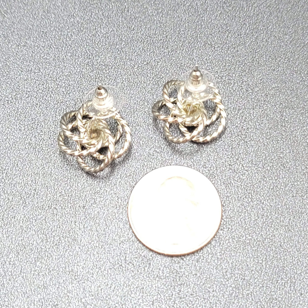 Vintage Pierced Earrings Silver tone Wire Knot Studs Rhinestone Center 3/4"