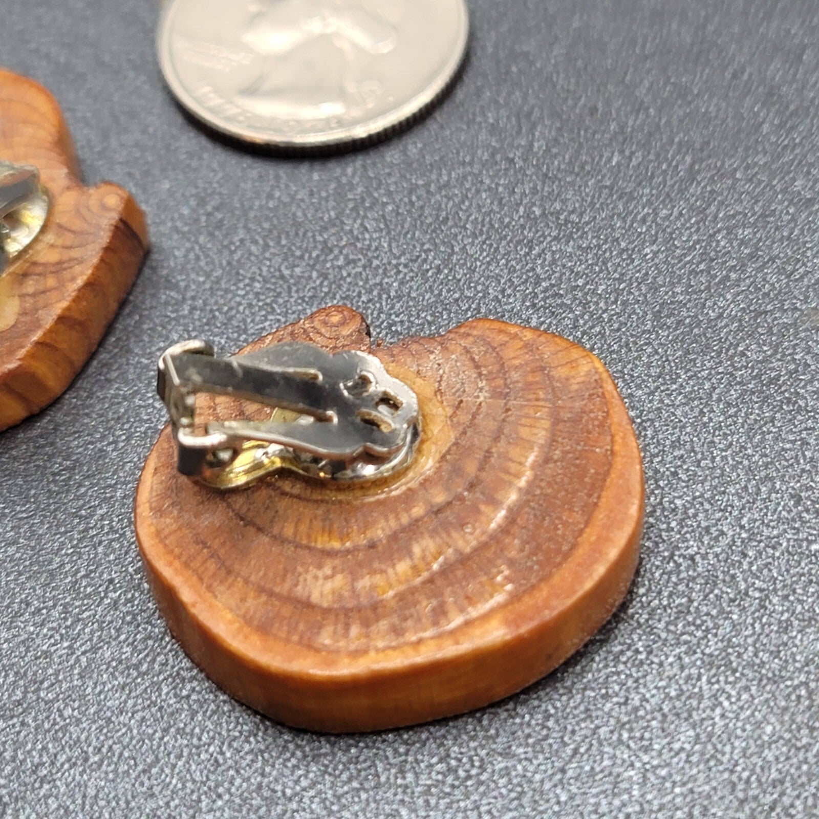 Vintage Clip on Earrings Real Wood Statement Drop 1.25"