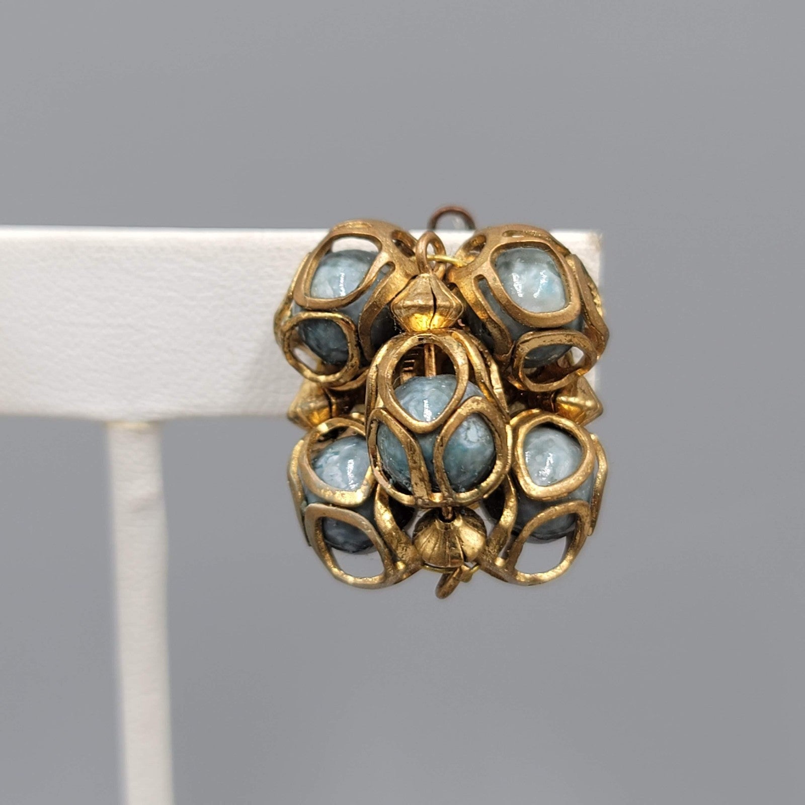 Vintage Clip on Earrings Caged Bead Statement 1 in