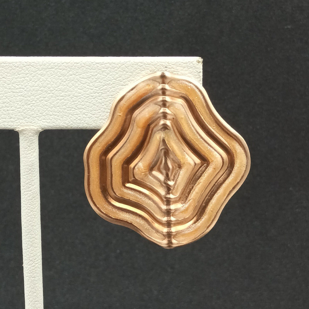 Vintage Pierced Earrings Copper tone Enamel Textured Bent Metal Dangle 1 3/8"