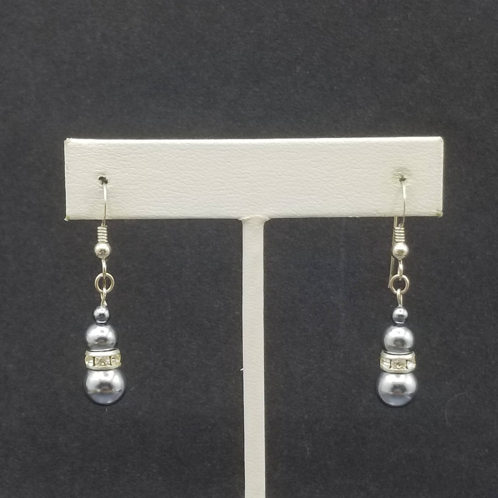 Pierced Earrings Silver tone Blue Faux Pearl Beaded Dangle  3/4"