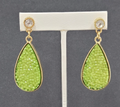 Pierced Earrings Gold tone Green Druzy Style Statement Dangle 2.25"