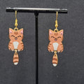 Tabby Kitty Cat Pierced Earrings Gold tone Dangle Tail 1.5"