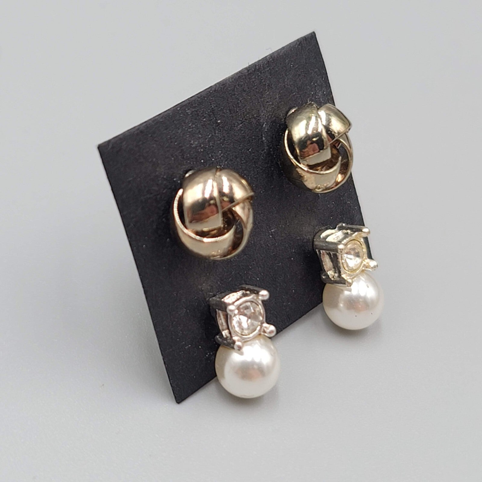 Stud Pierced Earrings Silver tone Rhinestone Faux Pearl Lot of 2