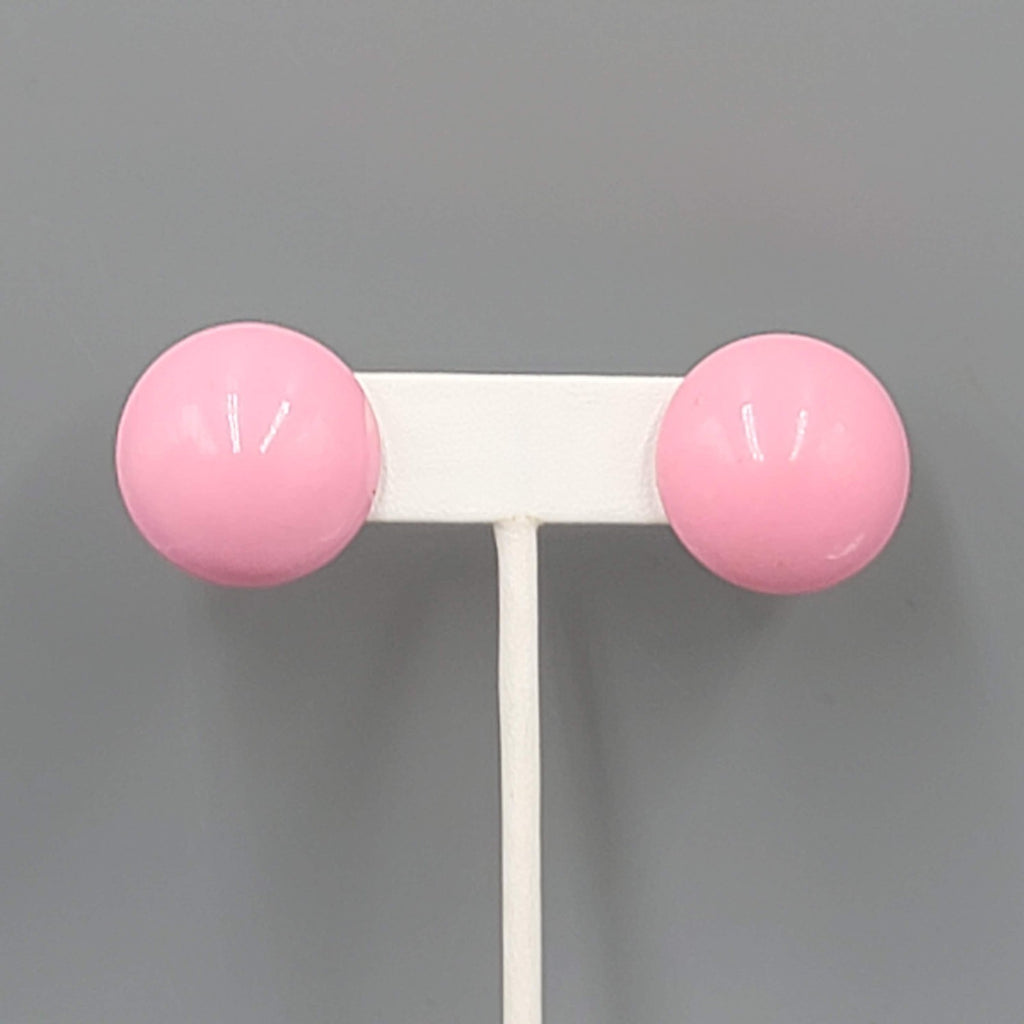 Vintage Pink Enamel Dome Pierced Earrings Pin Up Rockabilly 1 in