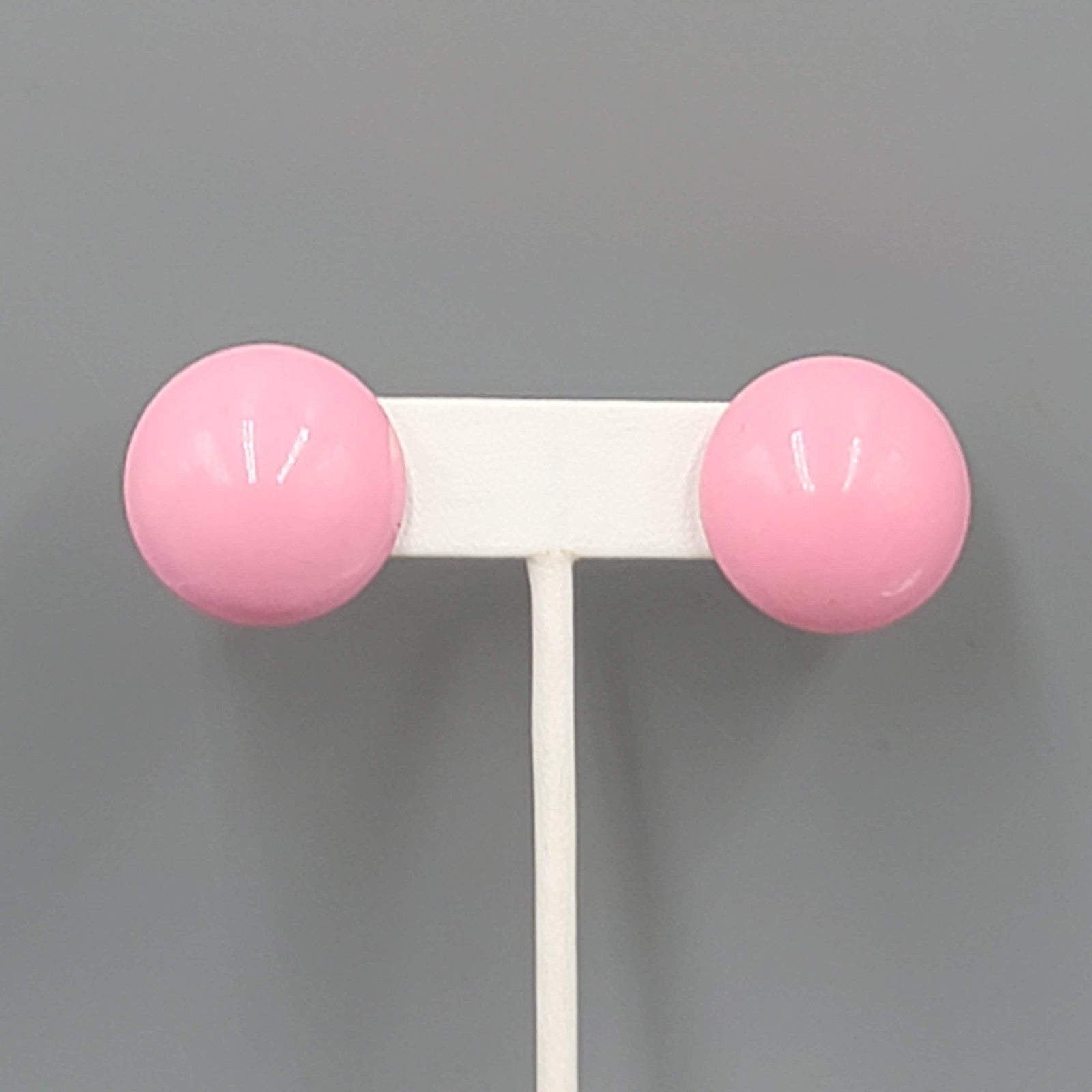 Vintage Pink Enamel Dome Pierced Earrings Pin Up Rockabilly 1 in