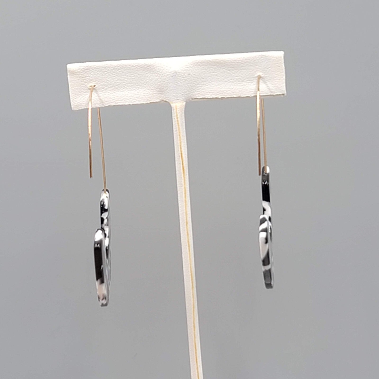 Pierced Earrings Black White Acrylic Large Statement Hoops Gold tone 2.75"