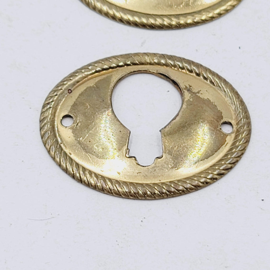 Vintage Lot of 2 Brass Skeleton Key hole Escutcheon 1.25" Salvage Hardware