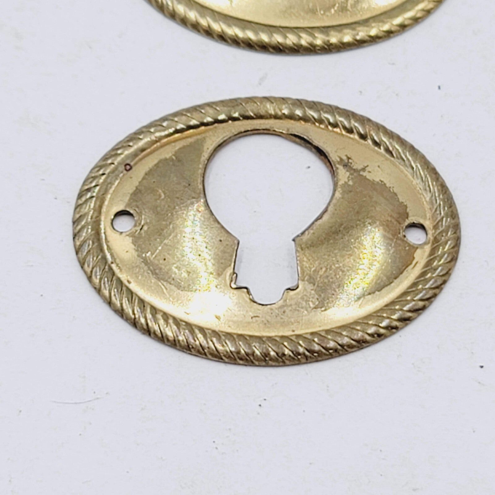 Vintage Lot of 2 Brass Skeleton Key hole Escutcheon 1.25" Salvage Hardware