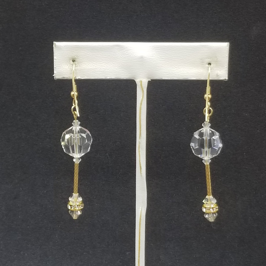 Pierced Earrings Gold tone Faceted Crystal Bead Statement Dangle 1 1/2". 4951
