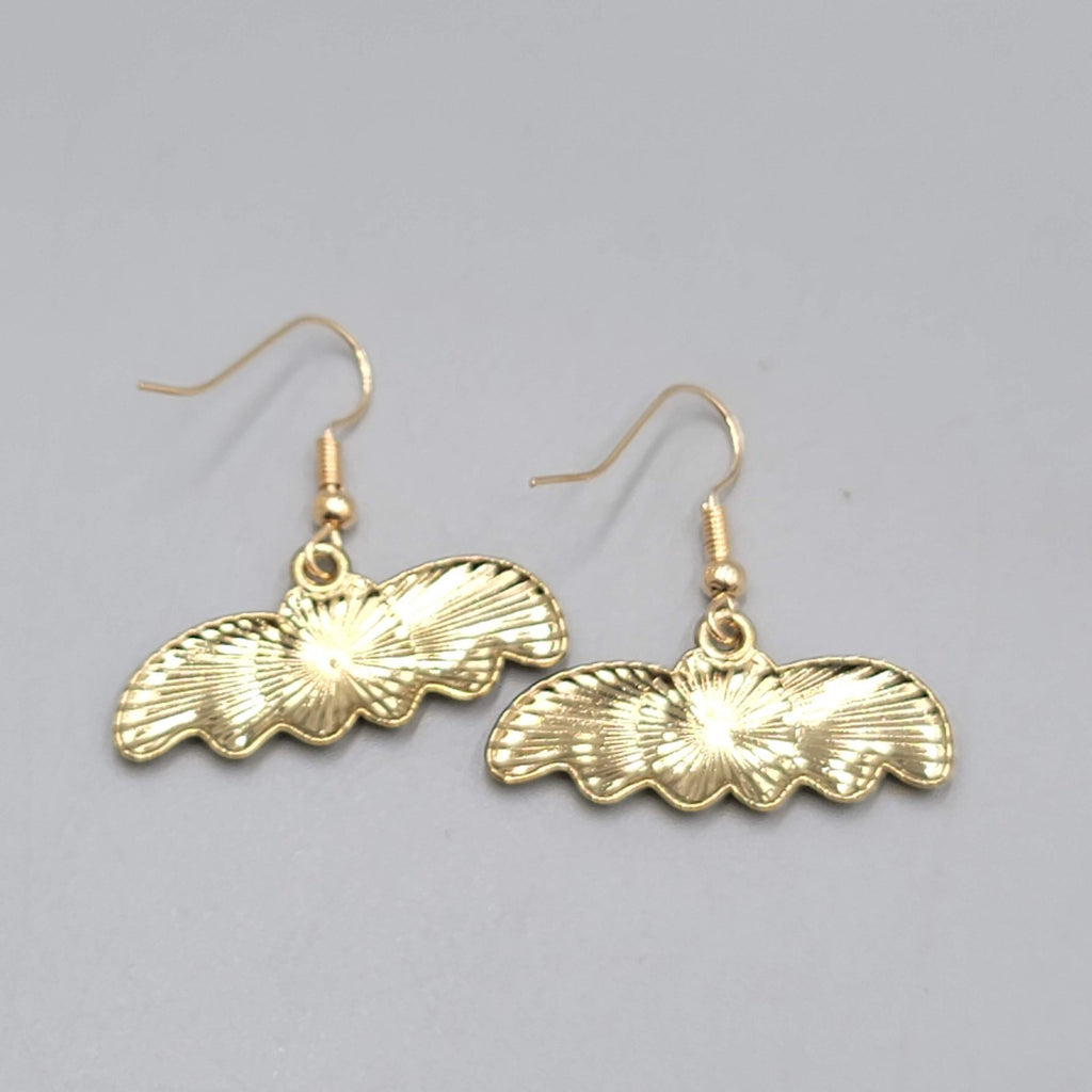 Pierced Earrings Gold tone Enamel Red Rose Moth Dangle 1/2"