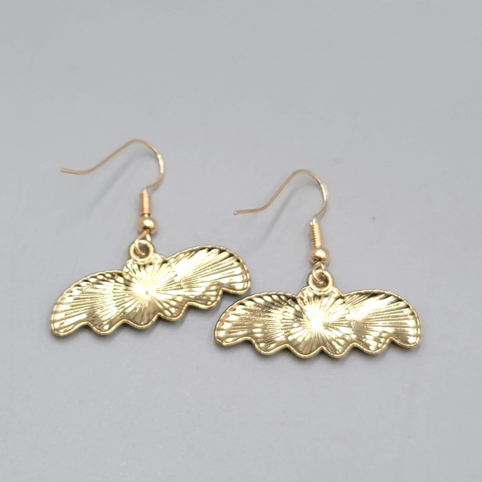 Pierced Earrings Gold tone Enamel Red Rose Moth Dangle 1/2"