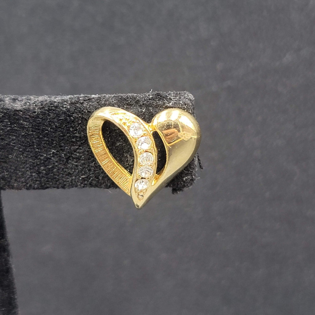 Vintage Pierced Earrings Gold Plated Crystal Heart Studs 3/4"