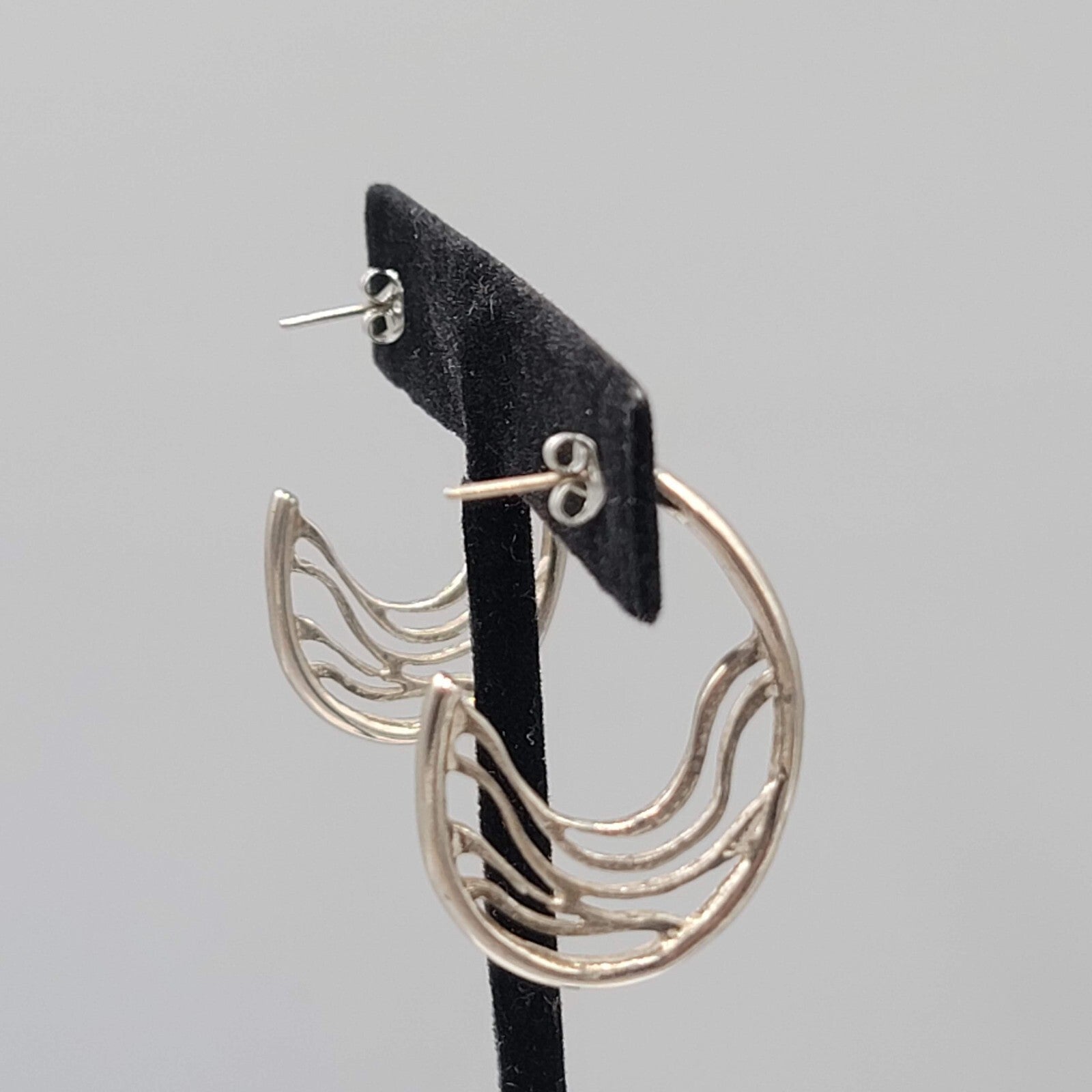 Filigree Hoops Pierced Earrings Silver tone Drop 1.25"