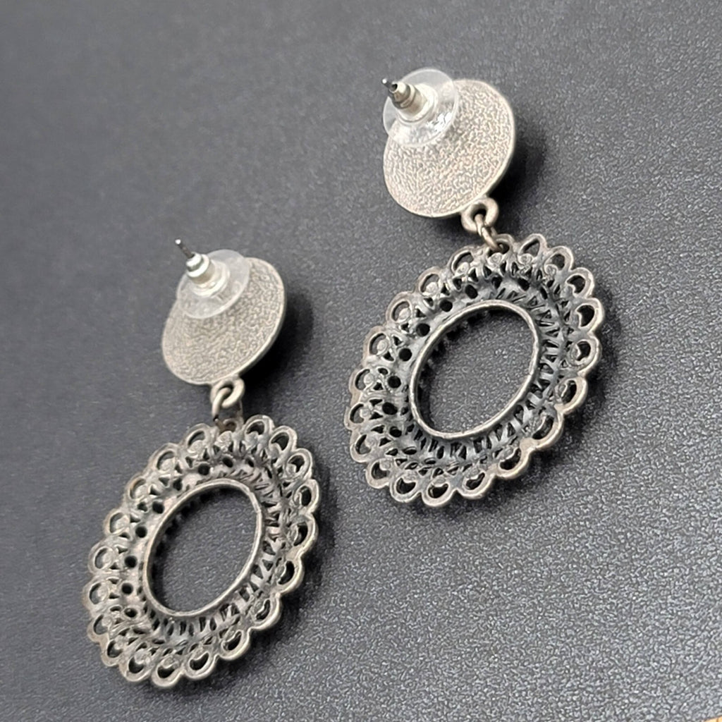 Pierced Earrings Silver tone Faux Acrylic Turquoise Dangle 2 3/8"