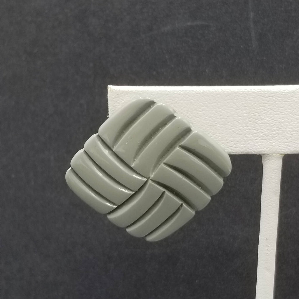 Vintage 1980's Pierced Earrings Gray Acrylic Square Geometric Drop Stud 1 1/4"