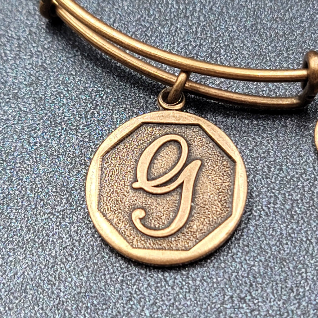 Alex and Ani Charm Bracelet Lot Monogram G Gold tone