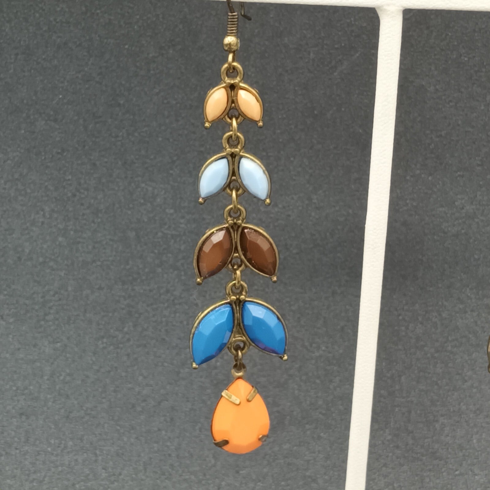 Pierced Earrings Gold tone Multicolor Acrylic Dangle 2.75"
