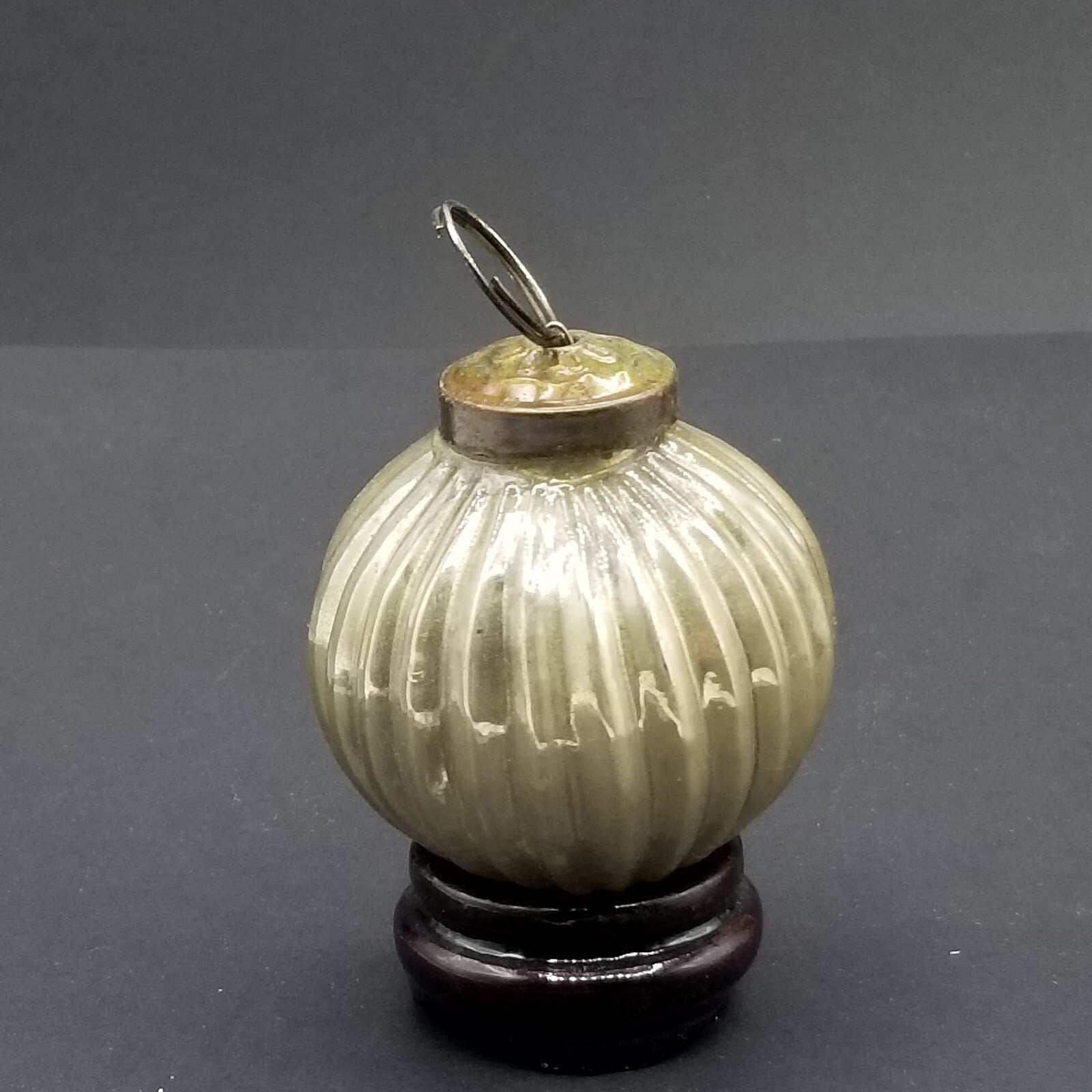 Vintage Kugel Style Silver Gray Blown Glass Ribbed Christmas Ornament 2"