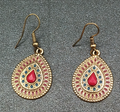 Pierced Earrings Gold tone Faceted Red Acrylic Teardrop Dangle 1"