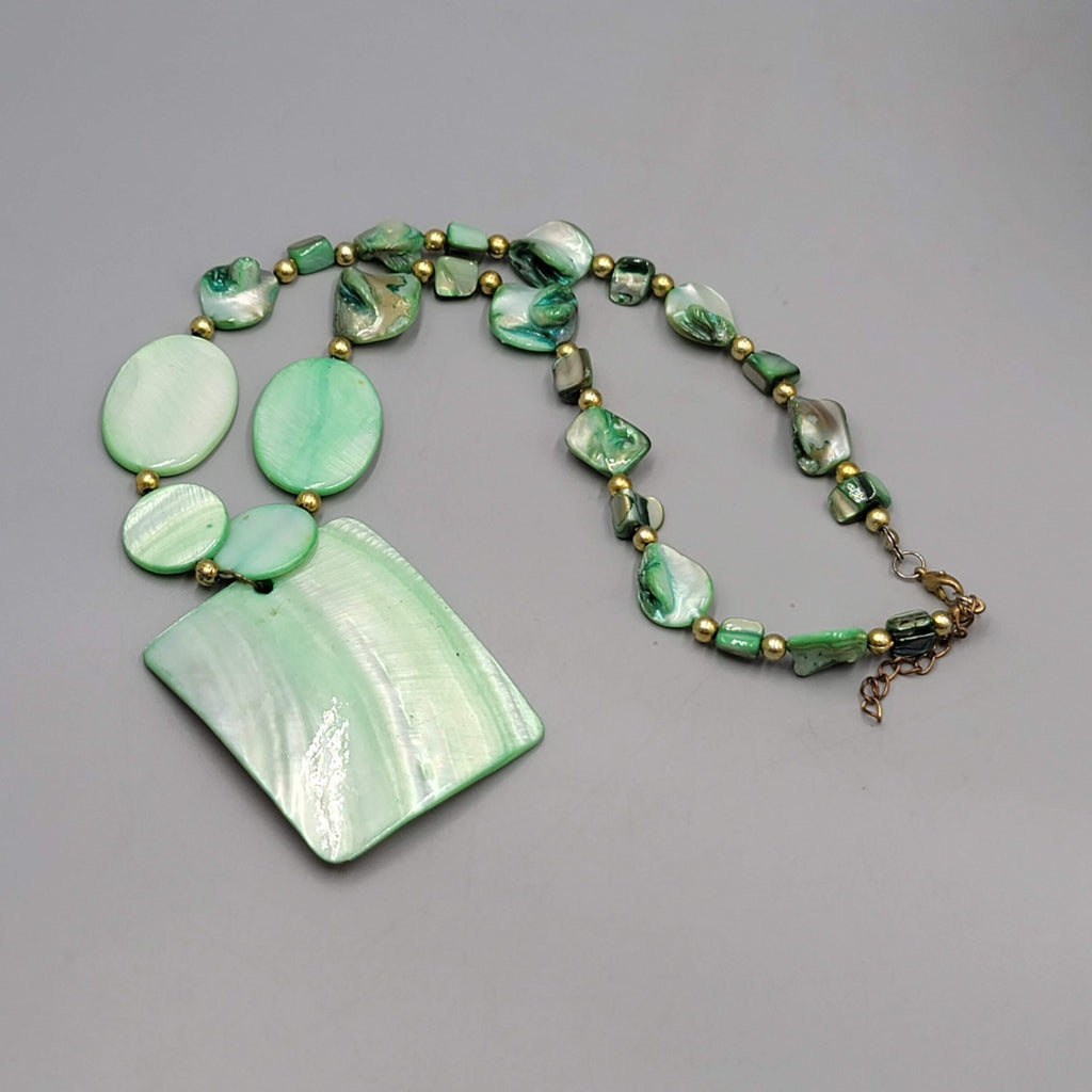 Seafoam Green Dyed Real Shell Necklace Large Pendant Beads Statement 20"
