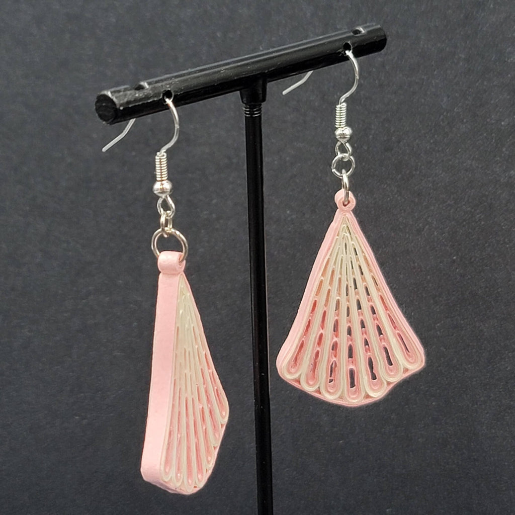 Vintage Pierced Earrings Paper Quilled Pink White Dangle Hand Made 2"