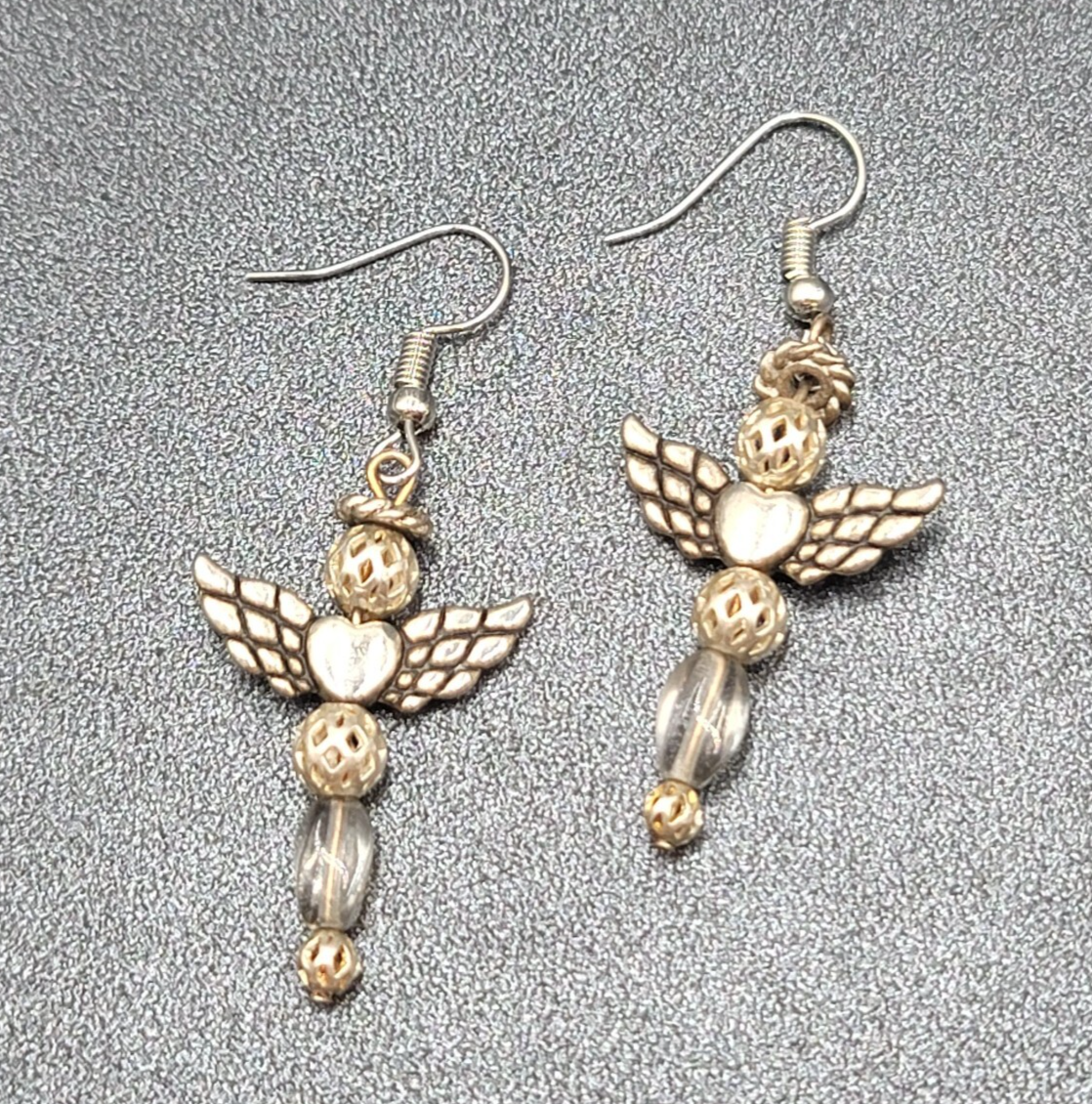 Vintage Angel Pierced Earrings Silver tone Bead Dangle 1.5"