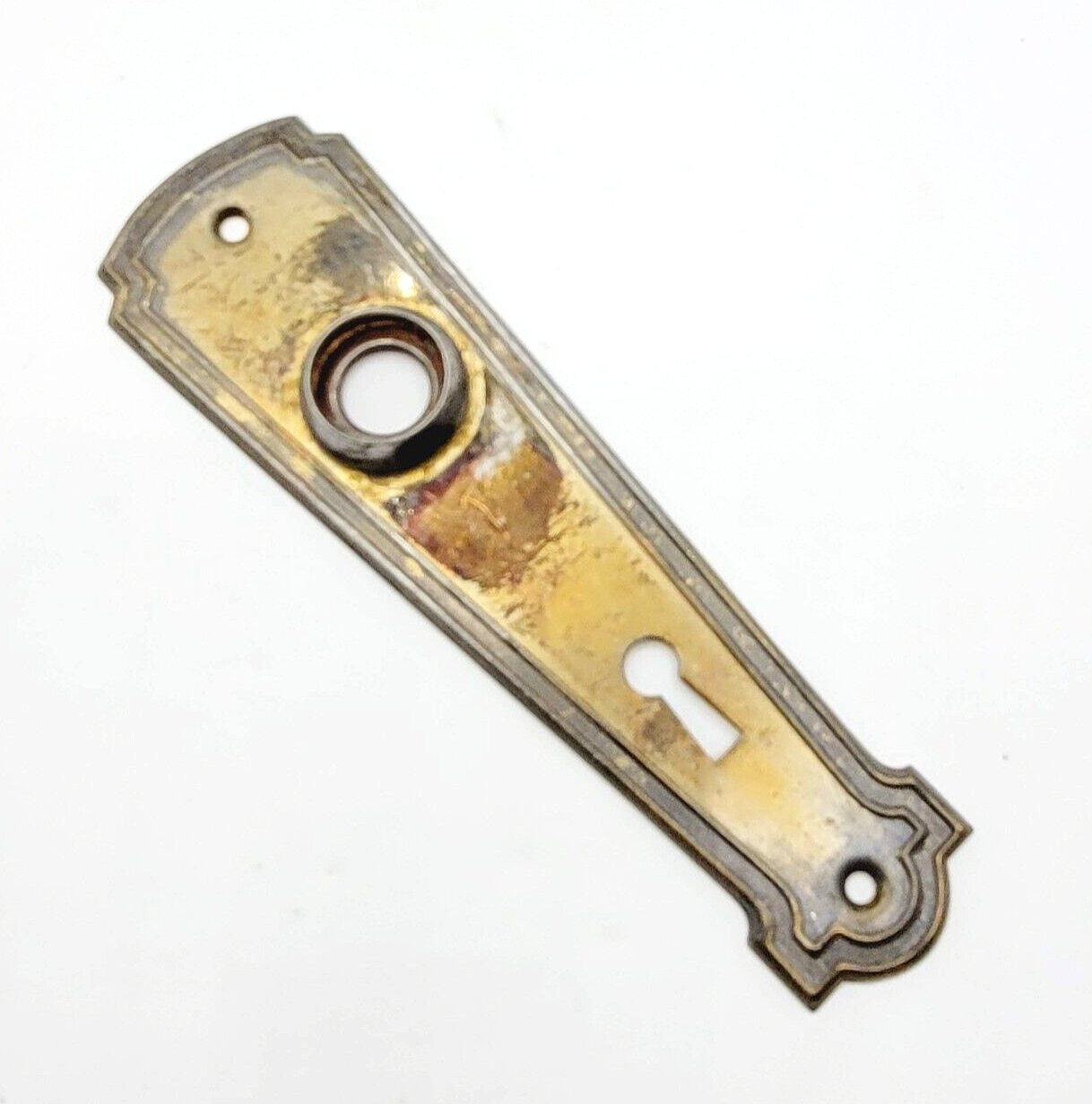 Vintage Steel Doorknob Back Plate Salvage Hardware 6.25" x 1.75" holes 2 3/8"