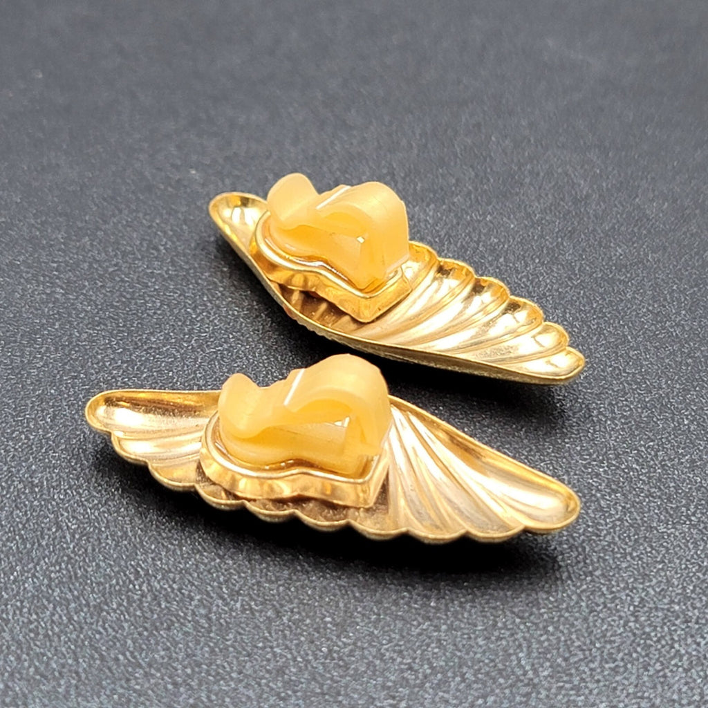 Vintage Clip on Earrings Lightweight Gold tone Plastic Clip 1 5/8"
