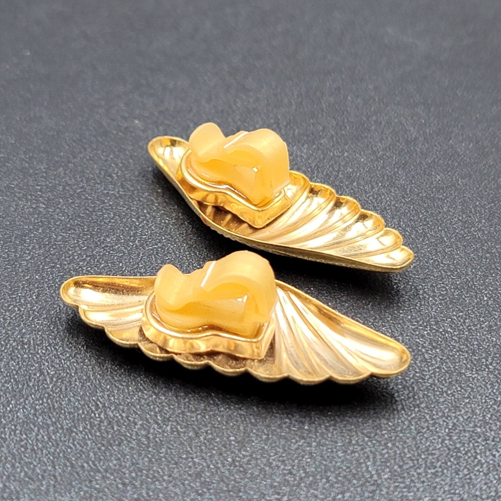 Vintage Clip on Earrings Lightweight Gold tone Plastic Clip 1 5/8"