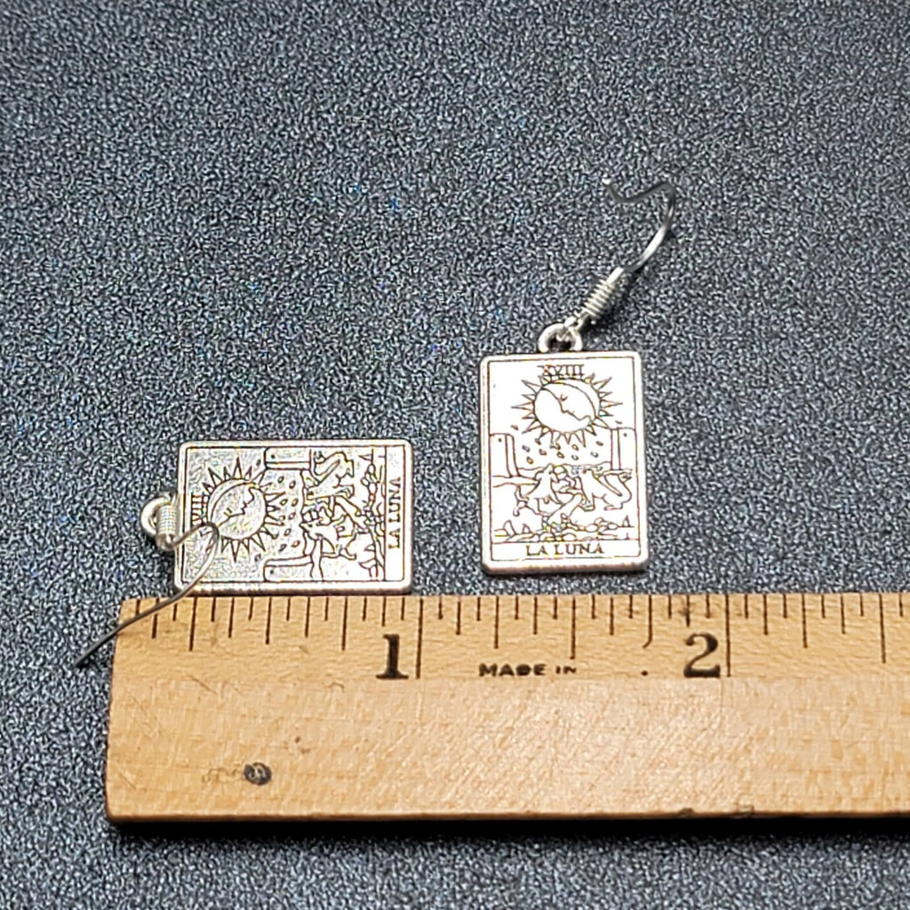 The Moon LA LUNA Tarot Card Pierced Earrings Silver tone 1"