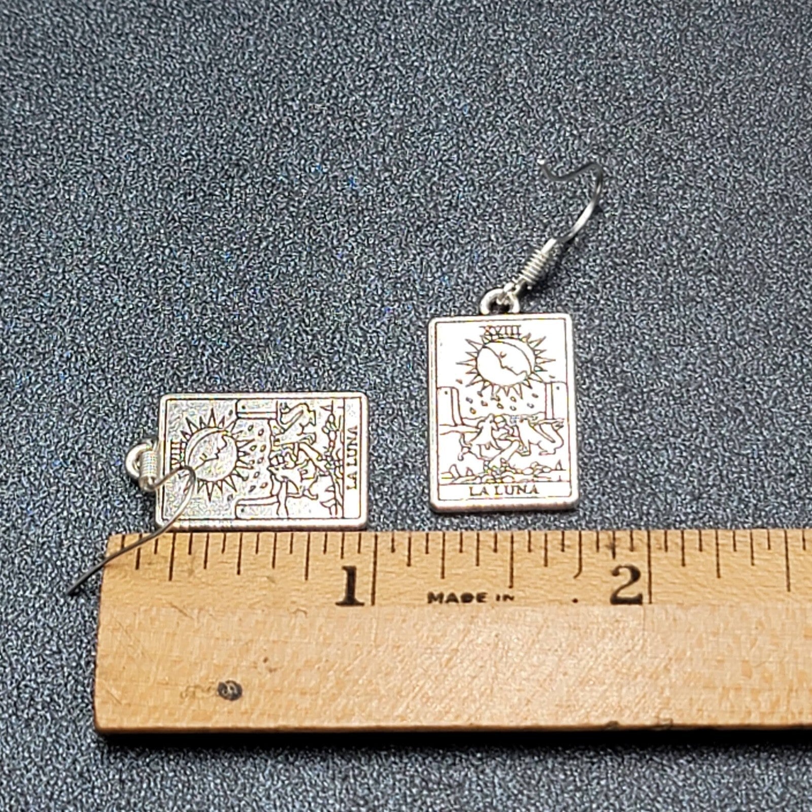 The Moon LA LUNA Tarot Card Pierced Earrings Silver tone 1"
