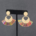 Pierced Earrings Gold tone Multicolor Tassel Boho 1.75"