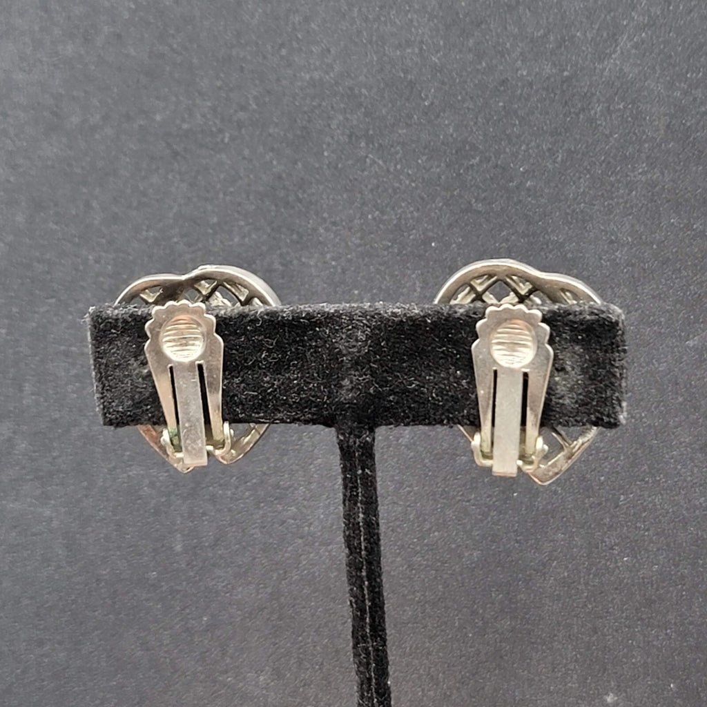 Vintage Clip on Earrings Silver tone Open Work Double Teardrop 1"