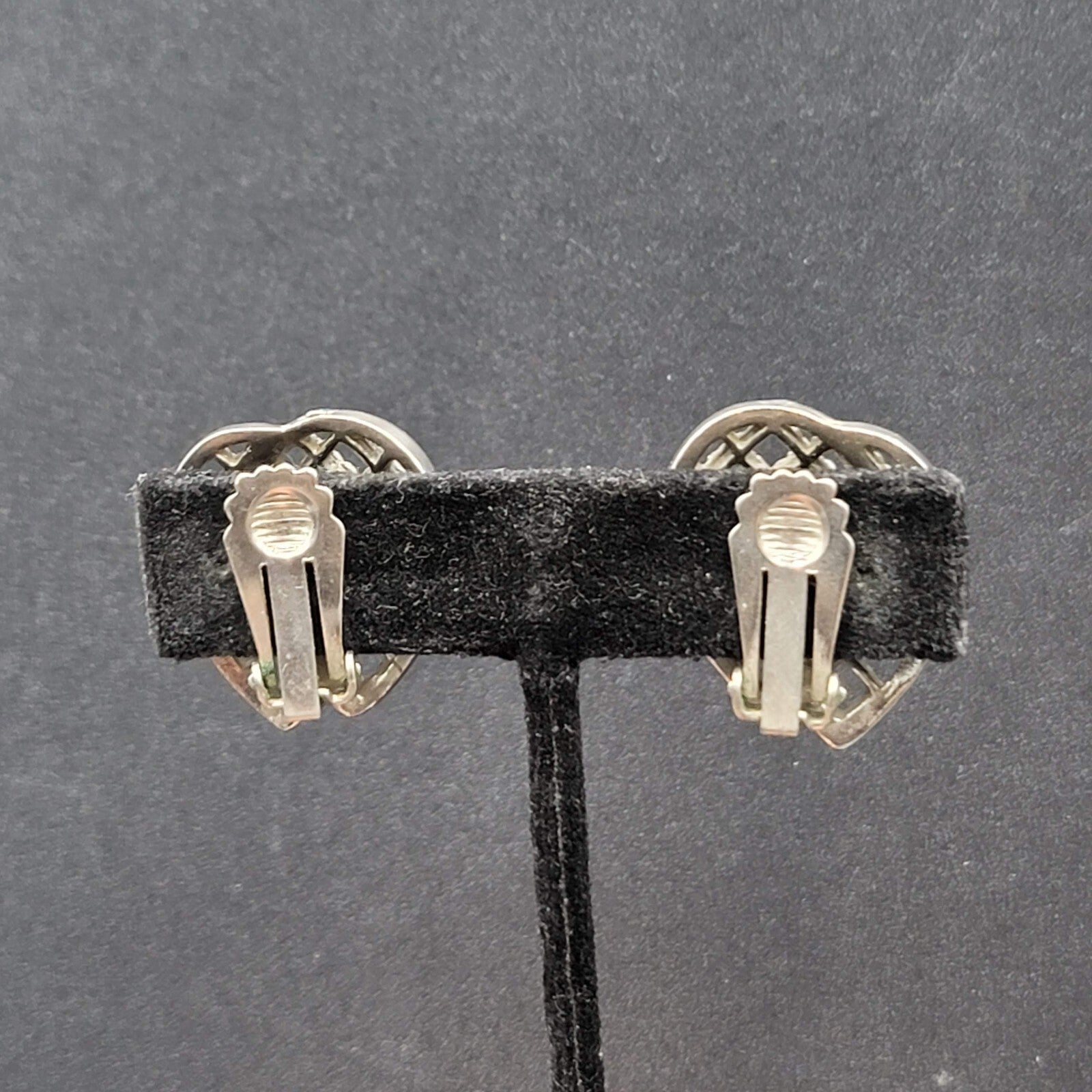 Vintage Clip on Earrings Silver tone Open Work Double Teardrop 1"