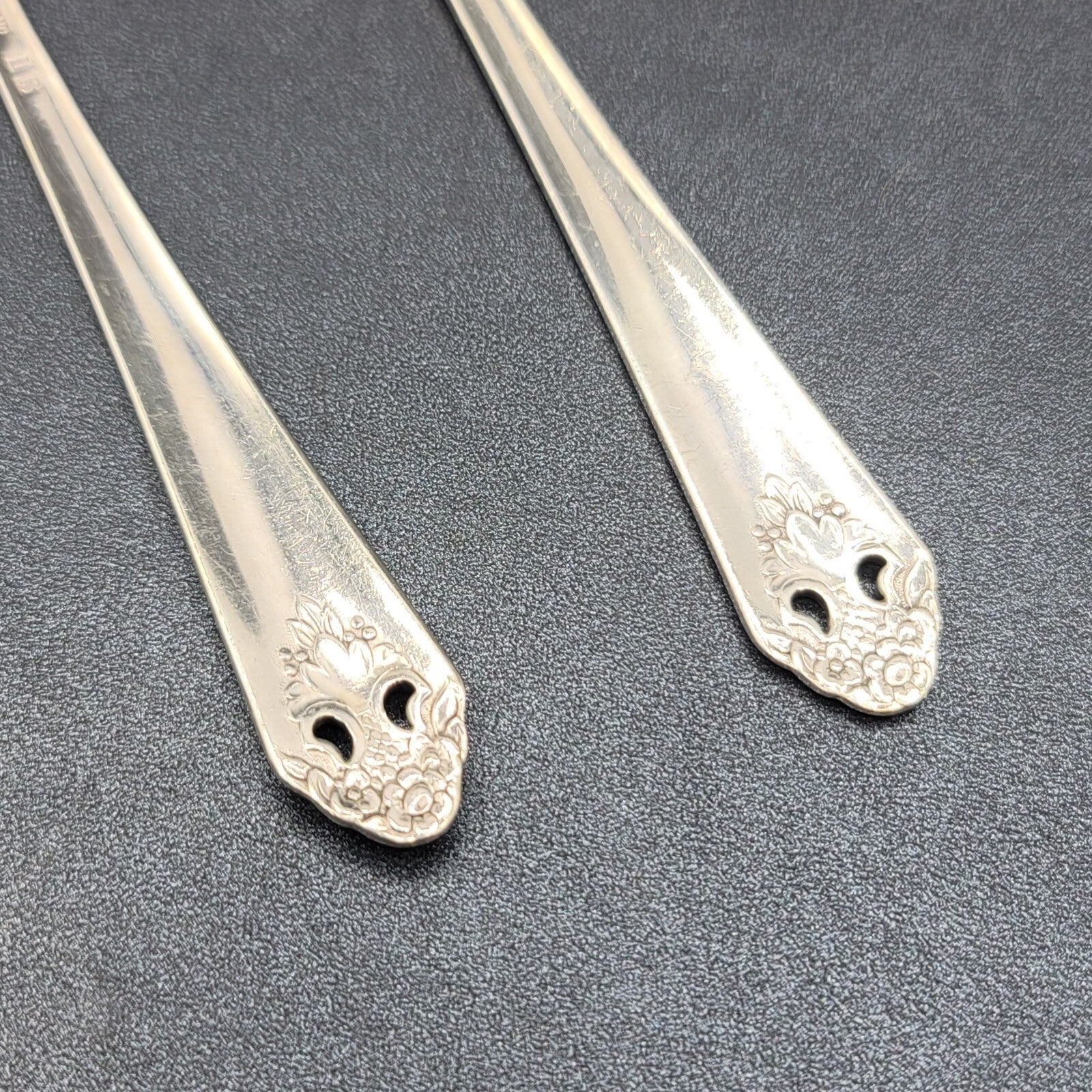 2 SOLID SERVING SPOONS HOLMES & EDWARDS  SILVERPLATE FLATWARE 8.25"