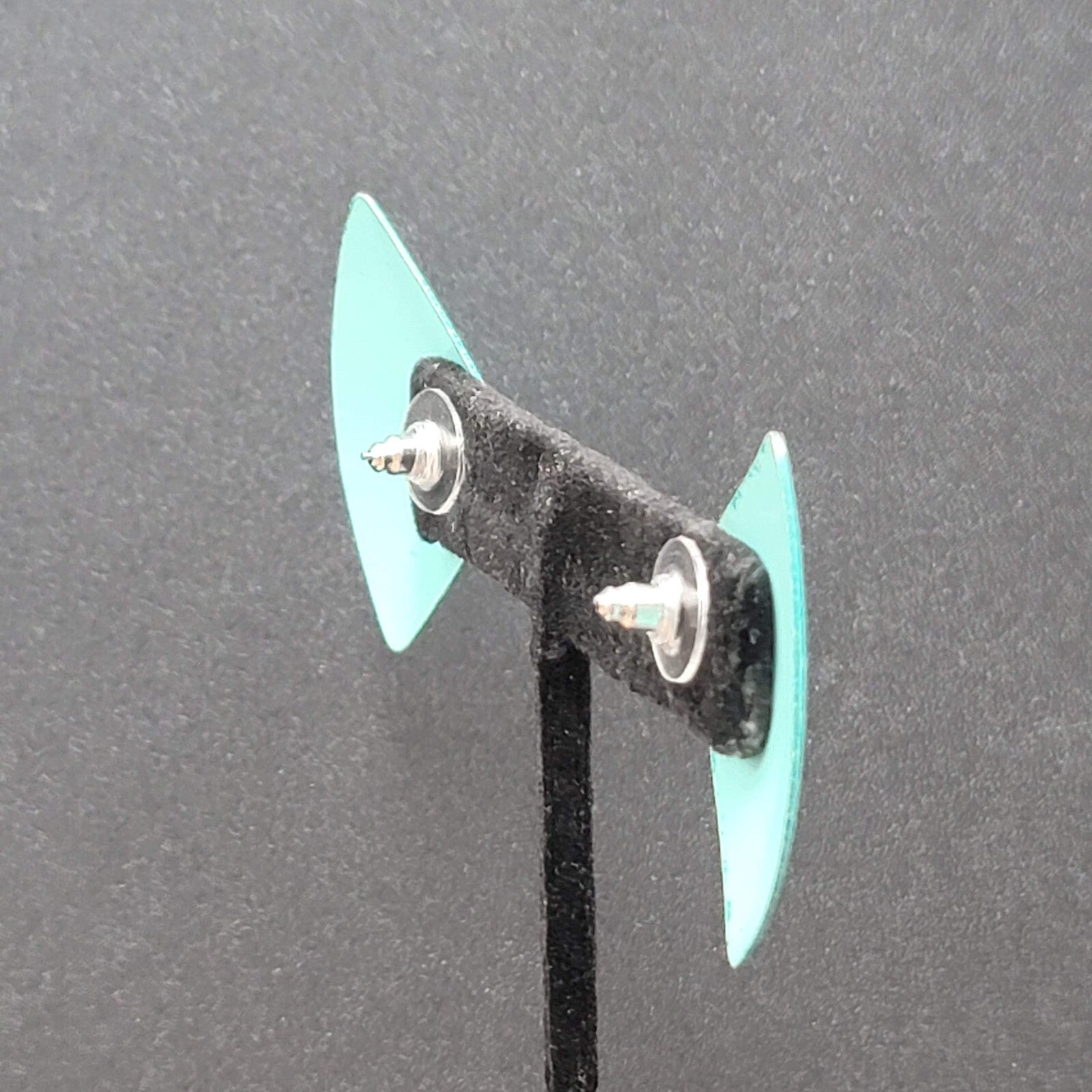 Vintage Pierced Earrings Teal Blue Crackle Enamel Statement Drop 1 5/8"