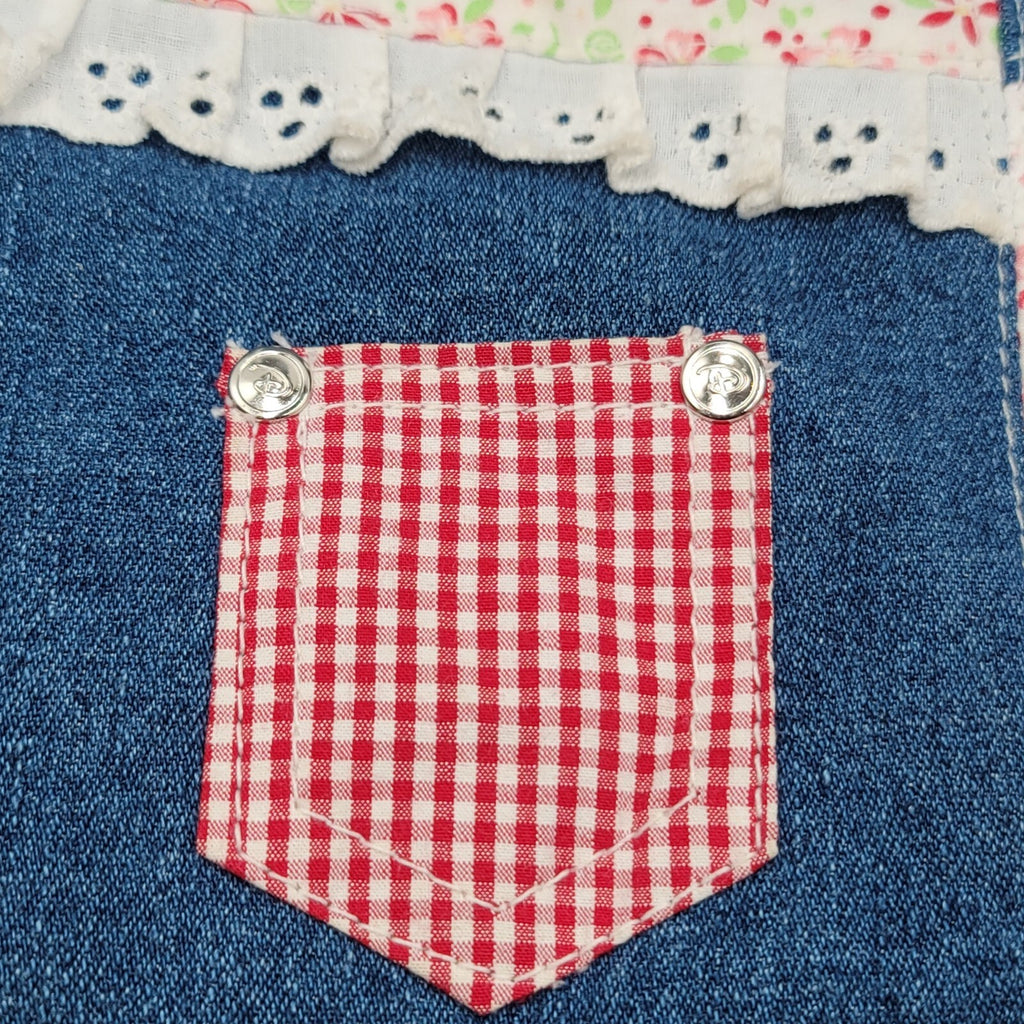 Vintage Denim Purse Red White Plaid Flowers 9.25" x 7.75" Toy