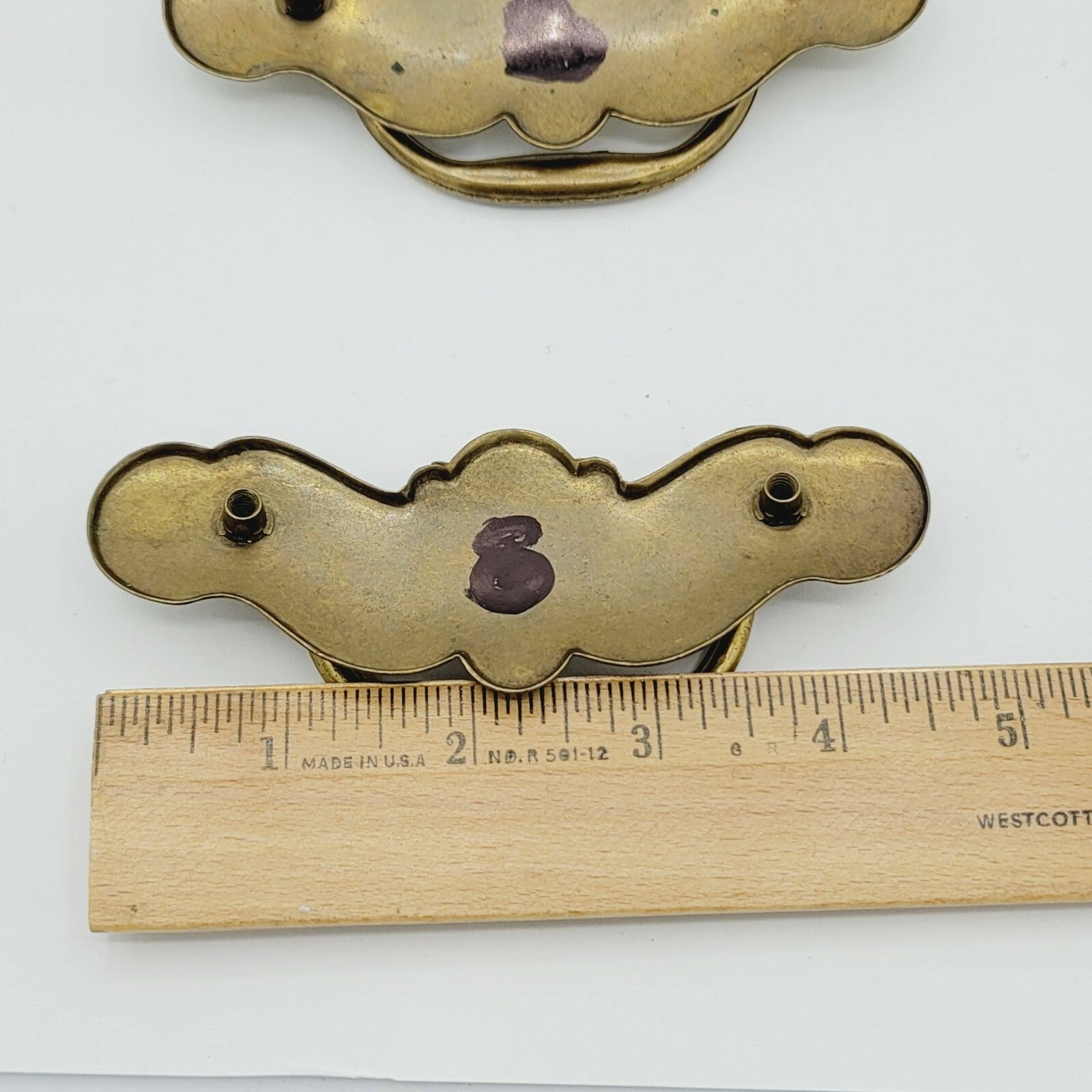 Vintage Brass Drawer Pulls PAIR Salvage Hardware 4 5/8" x 1 5/8" (3")