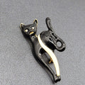 Vintage Black Cat Brooch Enamel Rhinestone Eyes 2.25"
