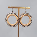 Pierced Earrings Bronze tone Dangle Faux Suede Leather Wrapped 1 5/8"