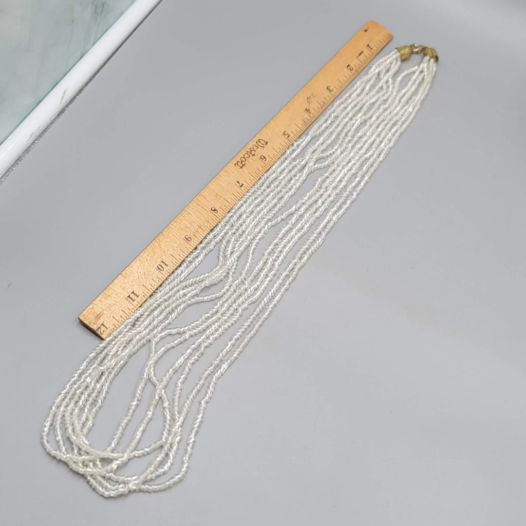 Vintage 6 Strand White Beaded Necklace Long 30"