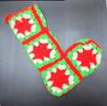 Handmade Crocheted Granny Square Red Green White Christmas Stocking 15"