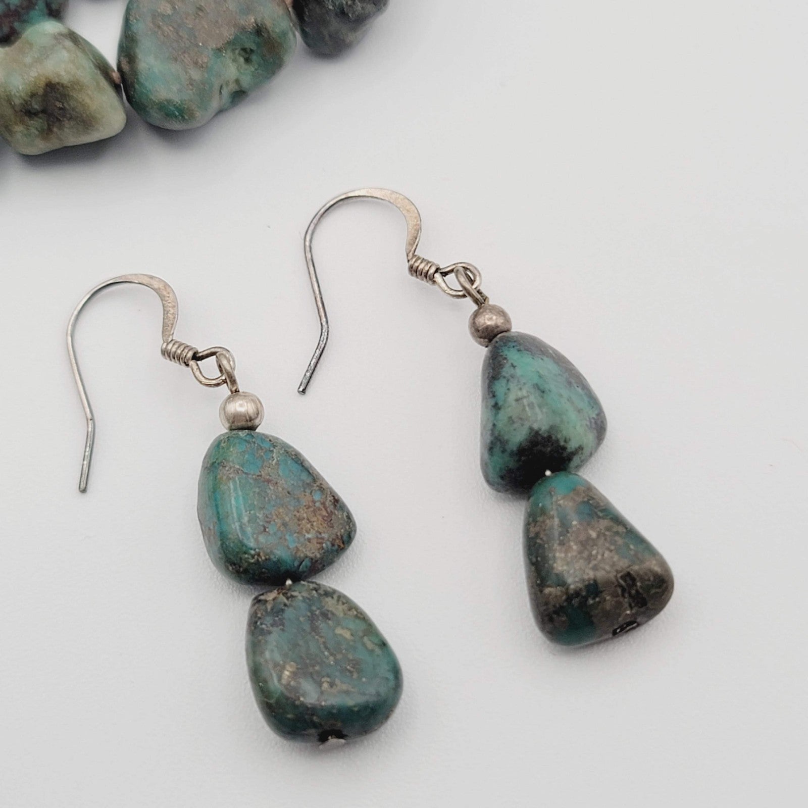 Native American Turquoise Nugget Necklace Coral Bead Matching Earrings 22 in