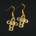 God is Good Cross Pierced Earrings Gold tone Dangle 1"