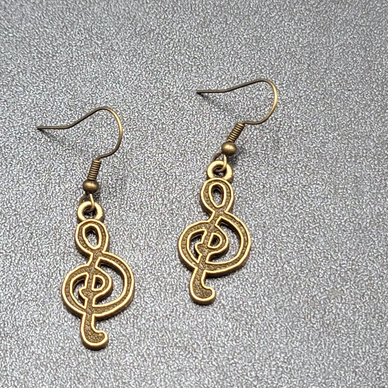 New Treble Clef Pierced Earrings Music Bronze tone Dangle 1"