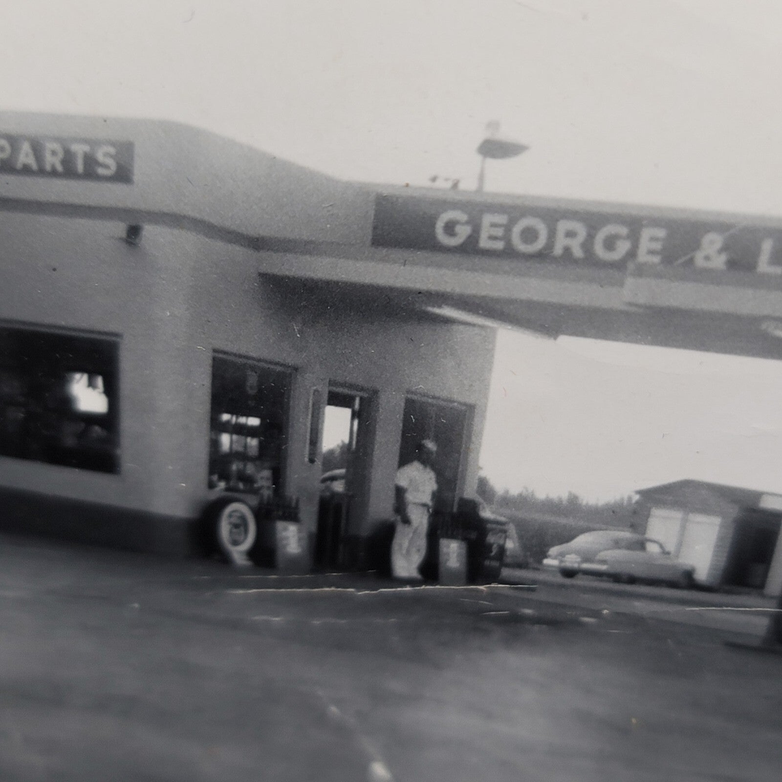 Vintage Photo Chevron Gas Station Garage 1952 Black & White OOAK 5" x 3.5"